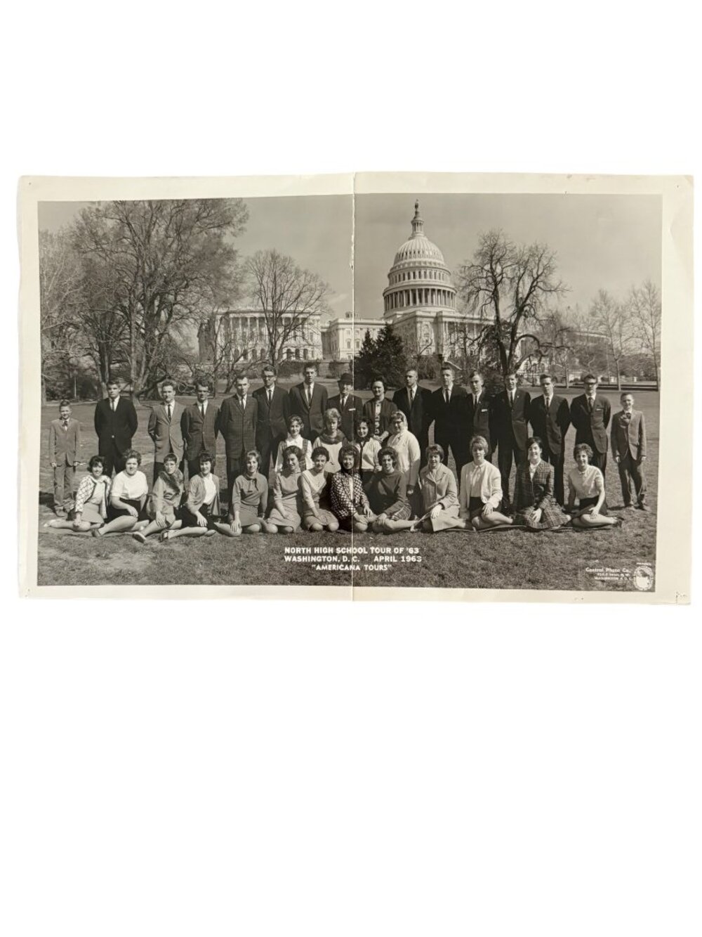 1963 North High School Washington DC Tour Panoramic Photo U.S. Capitol Americana